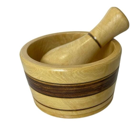 WOODEN MORTAR/PESTLE MADE IN PERU HERBS GRINDER SPICE KITCHENWARE VERSATILE - Picture 9 of 13